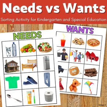 Needs and Wants Sorting Activity | Wants vs Needs Picture Sort | TPT