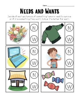 Needs and Wants Worksheet by Teacher Named Tori | TpT