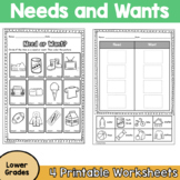 Needs and Wants Worksheets (4 worksheets)
