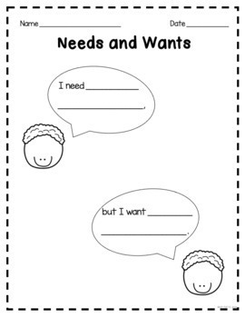 Needs and Wants Writing Activity Economics by Kim Morris | TPT