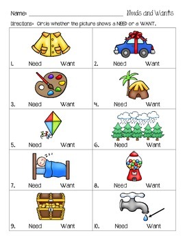 Preview of Needs and Wants: Worksheets and EASEL Activities