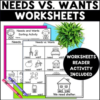 Preview of Needs vs Wants Worksheets and Activities Kindergarten First Grade Social Studies