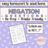 Negation, "Which one is NOT...", Speech Therapy Worksheet,