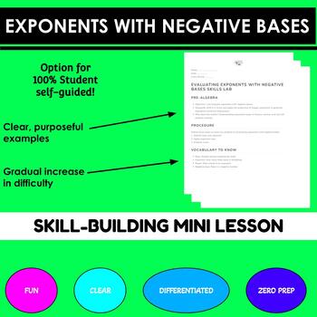 Preview of Negative Base Exponents Evaluation Mini Lesson