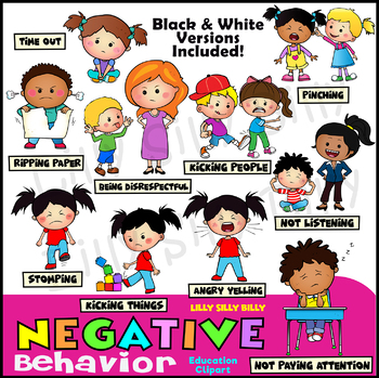 Preview of Negative Behaviour 1 - Clipart in BLACK & WHITE/ full color. {Lilly Silly Billy}