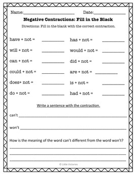 Negative Contractions! 13 Contractions with 'Not' Center, Practice