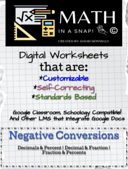 Preview of Negative Decimal, Percent & Fraction Conversions - Editable, Interactive, &...