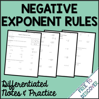 Preview of Negative Exponent Rules Notes and Practice