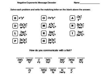 Preview of Negative Exponents With Variables Activity: Math Message Decoder