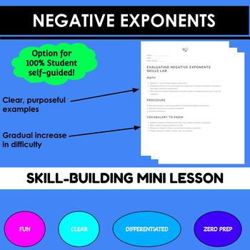 Preview of Negative Exponents Evaluation Mini Lesson