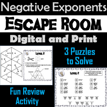 Preview of Negative Exponents Activity with Variables: Escape Room Math Breakout Game