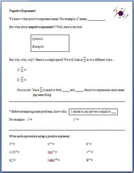 Preview of Negative Exponents (Guided Notes)