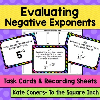 Preview of Negative Exponents Task Cards | Math Center Practice Activity