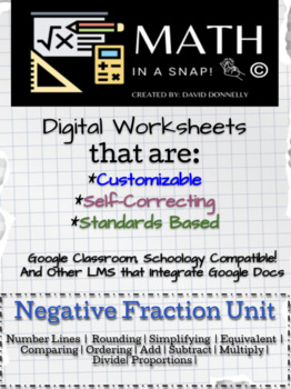 Preview of Negative Fraction Unit Bundle - Editable, Interactive, and Instant Feedback