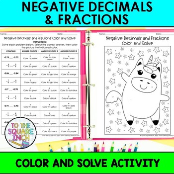 Preview of Negative Fractions and Decimals Color & Solve Activity | Color by Number