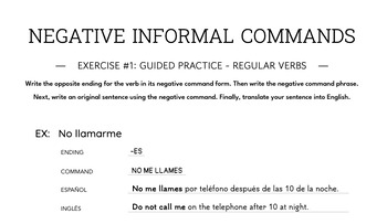 Preview of Negative Informal Commands - Guided Practice