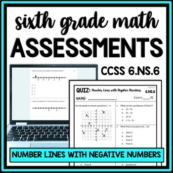 Preview of Coordinate Plane Quiz, Positive & Negative Integers on a Number Line Worksheet