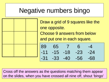 Preview of Negative numbers bingo