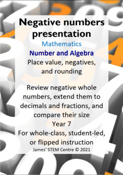 Preview of Negative numbers presentation (editable) - AC Year 7 Maths - Number/Algebra