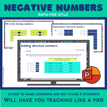 Preview of Negative or Directed Numbers onscreen rapid-fire questions KS4 and homeschool