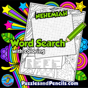 Preview of Nehemiah Word Search Puzzle Activity with Coloring | Books of the Bible