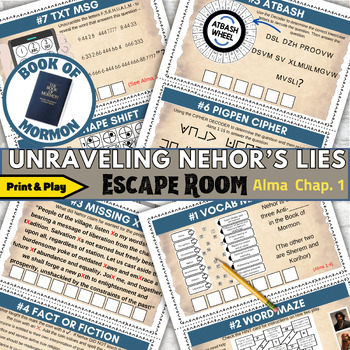 Preview of Nehor's Lies Escape Room Printable, Fun for Family & Seminary, Youth Activity