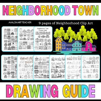 Preview of Neighborhood Buildings Community Clip Art Drawing Guide Sub Plans Coloring Pages