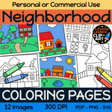 Neighborhood Houses COMMERCIAL USE Easy Coloring Page Scen