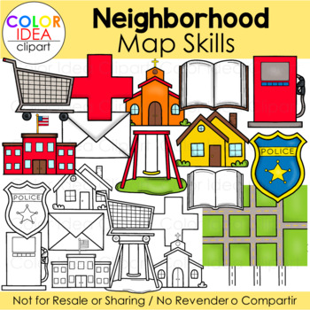 Neighborhood Map Skills Clip Art by Color Idea | TpT