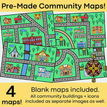 Neighborhood and Community Maps (Premade Maps of a Town plus BYO) - Clipart