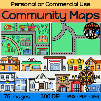 Preview of Neighborhood and Community Maps (Premade Maps of a Town plus BYO) - Clipart