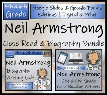 Preview of Neil Armstrong Reading & Biography Bundle Digital & Print | 5th & 6th Grade
