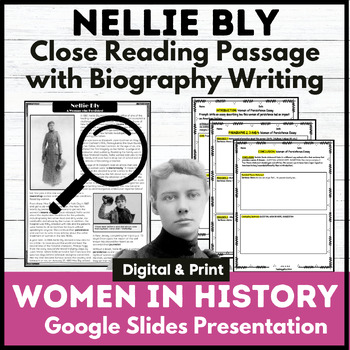 Preview of Nellie Bly Close Reading Passage Quiz Biography Writing 3rd 4th 5th Grades