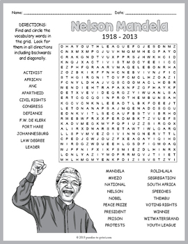 nelson mandela word search puzzle worksheet activity by puzzles to print