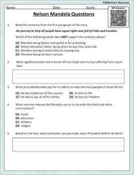 english 2 for comprehension grade Resources Nelson  by  Comprehension TpT Mandela Reading Rick's