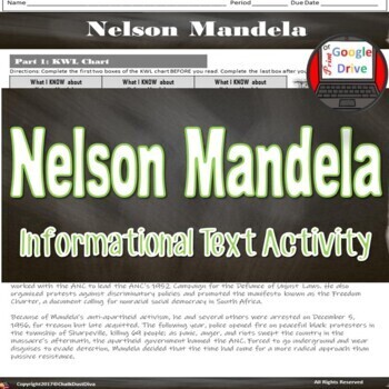 Preview of Nelson Mandela Informational Text Reading Worksheet | Print & Digital | 7-12
