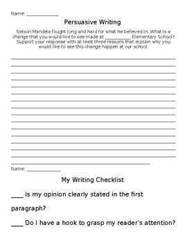 Nelson Mandela Persuasive Writing and Checklist by Miss Smith Teaches Fifth