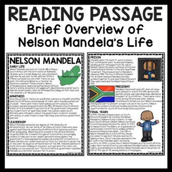 Nelson Mandela Reading Comprehension Worksheet South Africa Apartheid