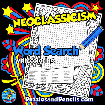 Preview of Neoclassicism Art Word Search Puzzle with Coloring | Periods of Art Wordsearch