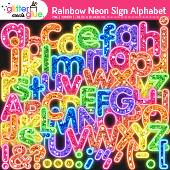 Preview of Neon Alphabet Letter Clipart Images: Glitter Clip Art, PNG Commercial Use