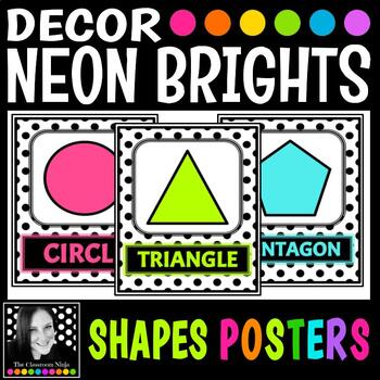 Preview of Neon Brights Classroom Decor 2D and 3D Shapes Posters Geometry