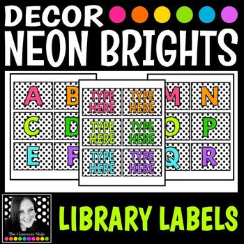Preview of Neon Brights Classroom Decor Editable Library Levels A-Z and Genre Labels