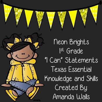 Preview of Neon Brights I Can Statements 1st Grade