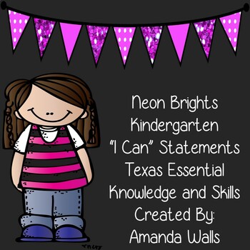 Preview of Neon Brights I Can Statements Kindergarten