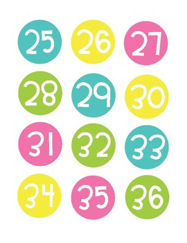 Neon Class Numbers 1-36 by alatteloveforsecond | TpT