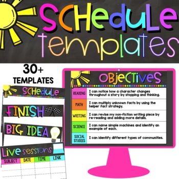 Preview of Virtual Learning Schedule Templates | Neon Chalkboard Theme