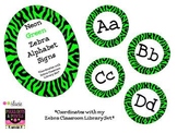 Neon Green Zebra Alphabet Signs