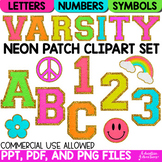 Neon Groovy Varsity Patch Letters Clipart & Bulletin Board