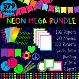 Movable pieces clipart, digital papers, borders | 579 Neon Pieces