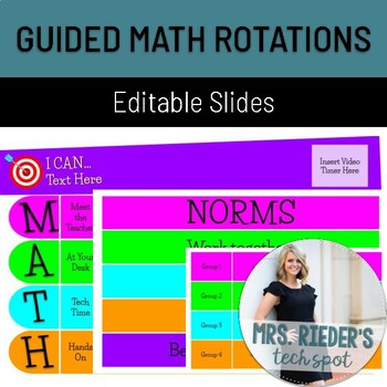 Preview of Neon Guided Math Rotations Template | Editable Math Stations